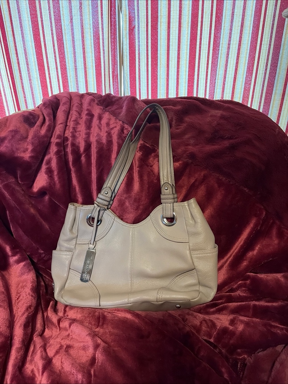 Tignanello Pebbled Taupe Leather Shoulder Bag